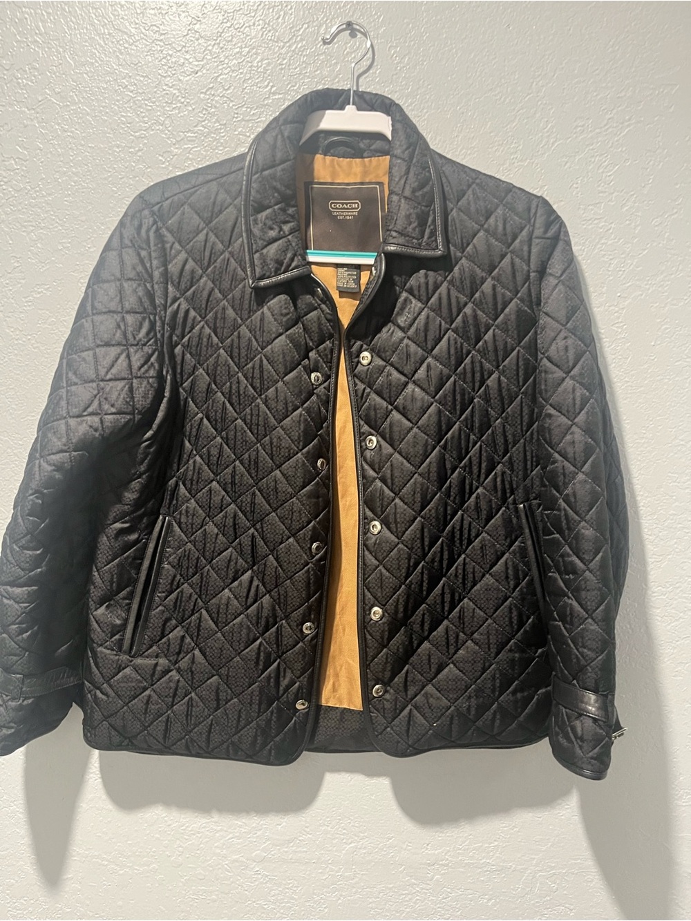 Coach Black Quilted Lightweight Jacket with leather trim